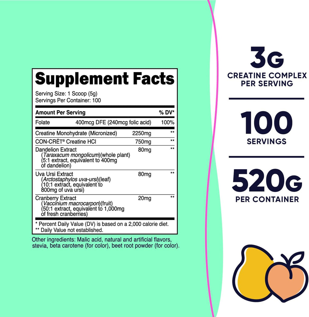 Nutricost Creatine Monohydrate Powder for Women, Micronized, Peach Mango, 100 Servings - Vegetarian, Non-GMO, Gluten Free