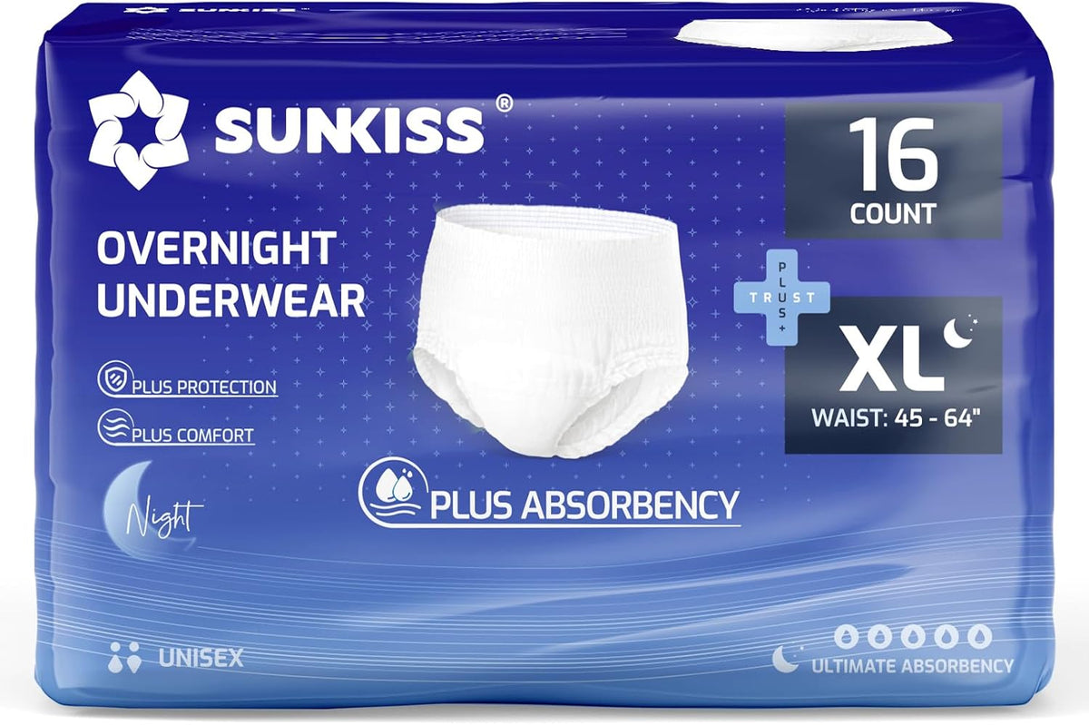 SUNKISS TrustPlus Adult Incontinence Pants, Absorbent Panties for Men and Women, Absorbent Underwear for the Elderly, Unisex, Odor Blocking, XL Night, 16 Count