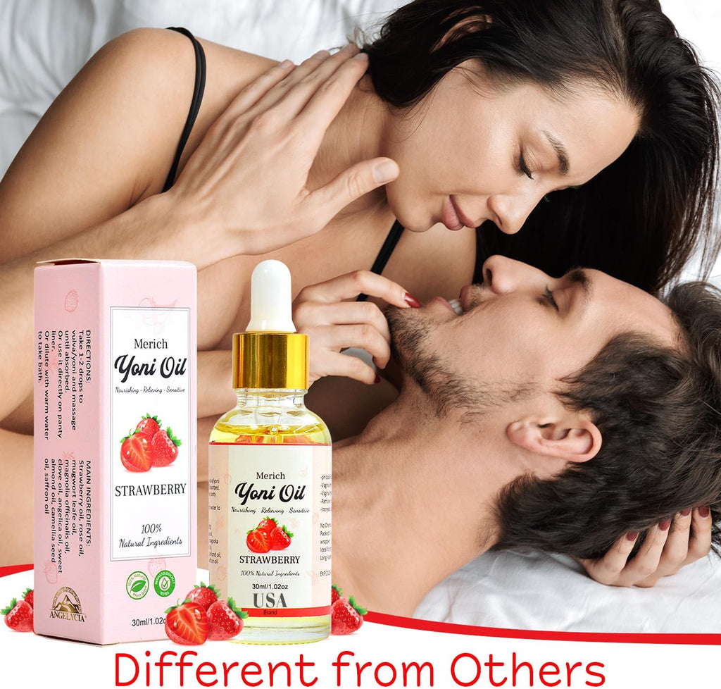 MERICH Natural Yoni Oil for Women | pH Balancing Vaginal Detox Oil, Strawberry | Rejuvenating Formula for Dark Spots & Ingrown Hair | Odor Eliminator & Gentle Cleansing Feminine Care | 1 oz
