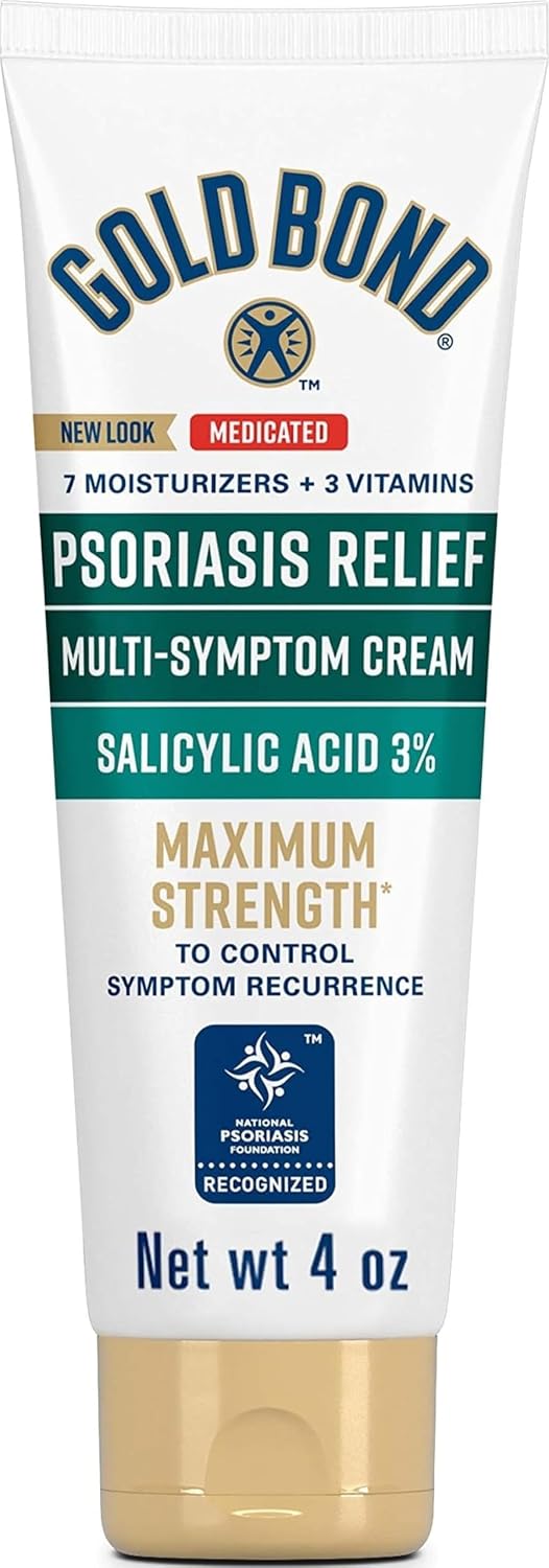 Gold Bond Multi-Symptom Psoriasis Relief Cream, 4 oz, Itchy Skin Relief | Temporary relief for irritation, psoriasis cream for skin, salicylic acid, steroid-free,