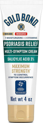 Gold Bond Multi-Symptom Psoriasis Relief Cream, 4 oz, Itchy Skin Relief | Temporary relief for irritation, psoriasis cream for skin, salicylic acid, steroid-free,