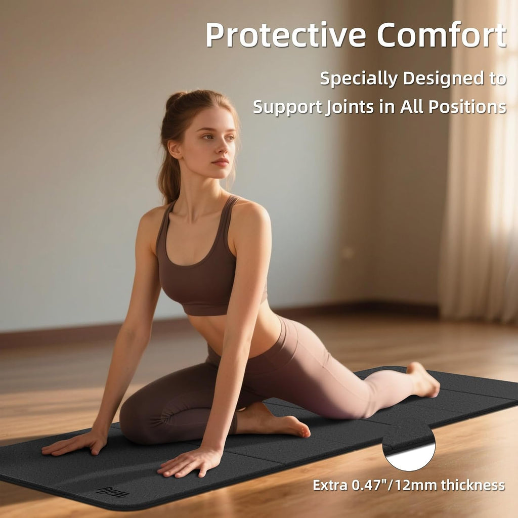 WEILA 1/2 Inch 70"x24" Foldable TPE Yoga Mat, Thick Non Slip Pilates Mat