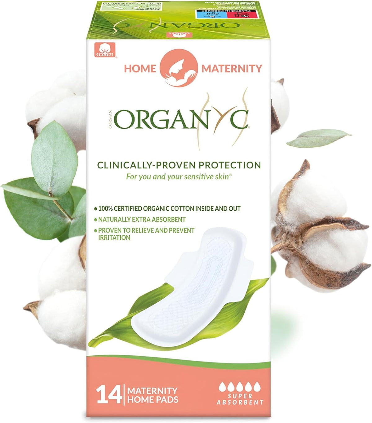 ORGANYC - Large and comfortable postpartum pads for medium flow days, 100% certified organic cotton