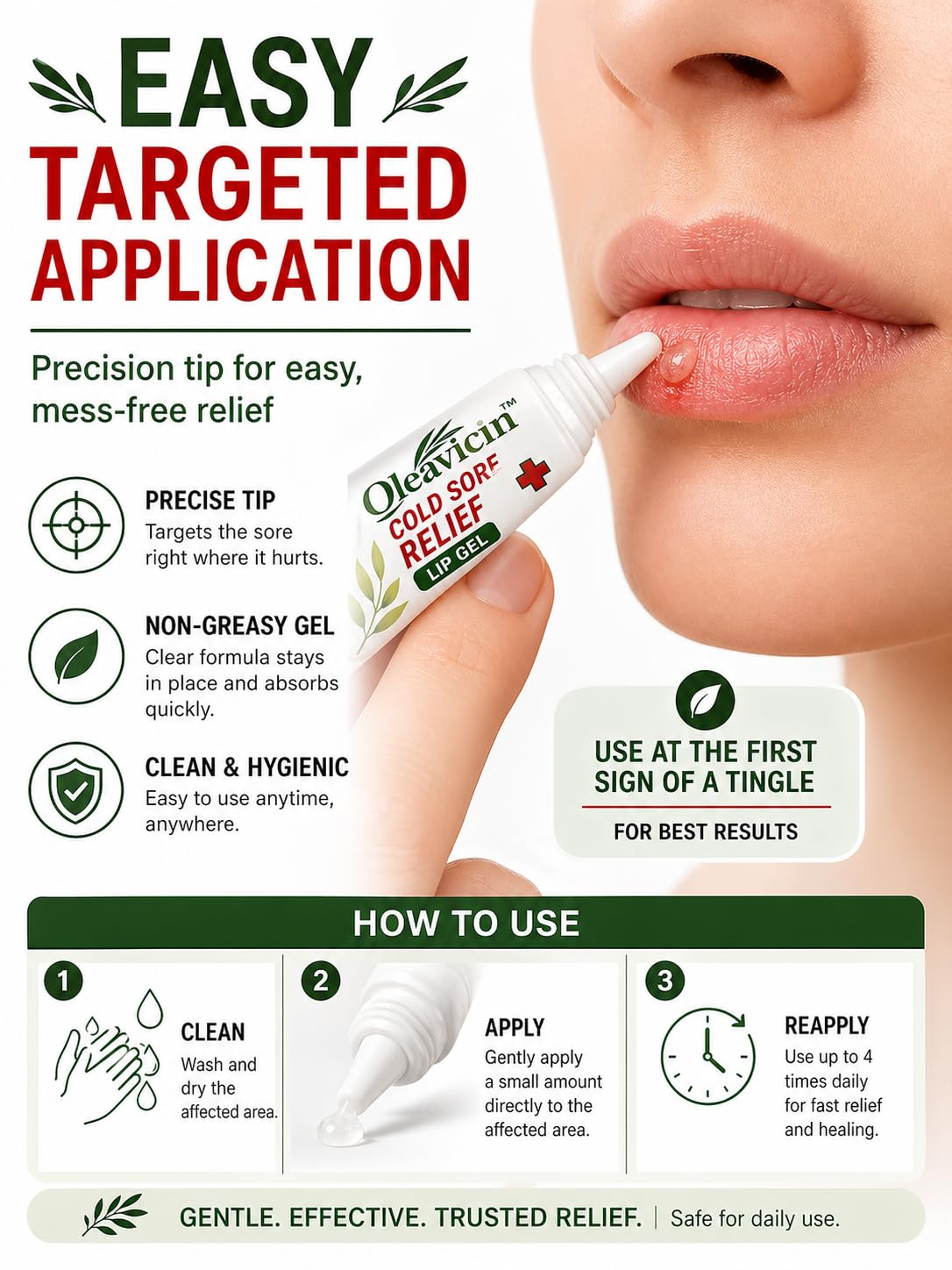 Oleavicin Cold Sore & Fever Blister Treatment Lip Gel (2 Pack) - Fast-Acting Relief for Cold Sores & Canker Sores - Organic Olive Leaf Extract - Soothing & Hydrating Lip Care - 0.2 oz Each