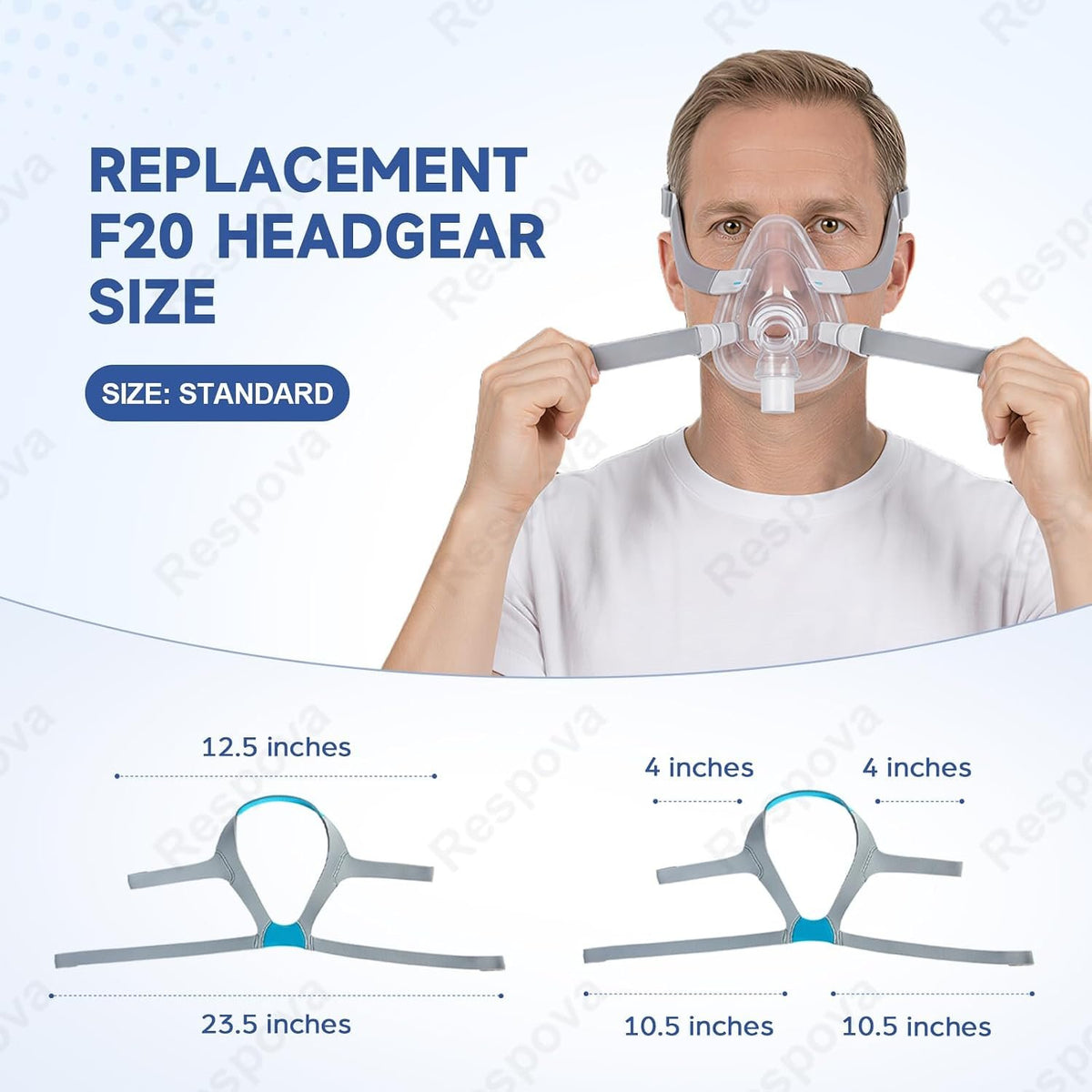 3‑Pack Replacement CPAP Headgear Straps Compatible with AirFit F20 & AirTouch F20 Full Face Mask, with 6 Enhanced Magnetic Clips - Adjustable, Comfort Fit, Secure Lock（Standard）