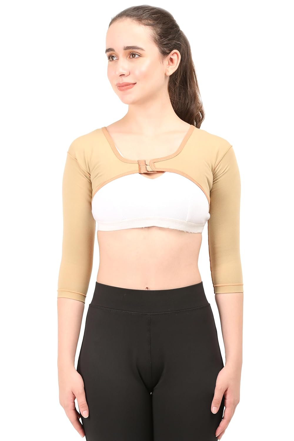 Post Liposcution Arm Compression Garment || MICROPOLY FABRIC || Slimming Sleeves || Arms Posture Corrector || Shapewear || Post Surgical Arms Support (Beige, S)