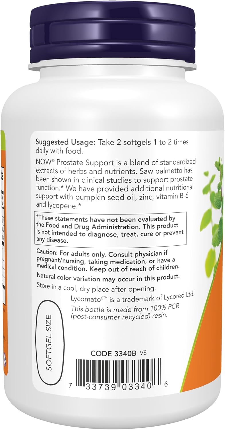 NOW Foods Supplements, Prostate Support, Prostate Support, with Standardized Saw Palmetto, Stinging Nettle & Lycopene, 90 Softgels
