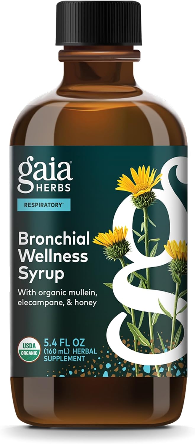 Gaia Herbs Bronchial Wellness Syrup - Respiratory Support Supplement to Help Maintain Lung Health & Help Provide Comfort for Occasional Dry Cough* - 5.4 Fl Oz (Up to 32 Servings)