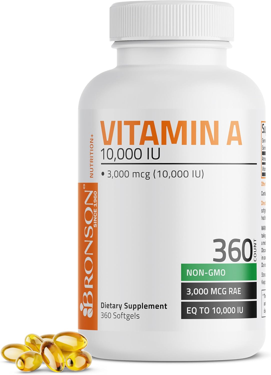 Bronson Vitamin A 10,000 IU Healthy Vision and Immune Support, 360 Softgels | Vitamin A Palmitate, Once-Daily Rapid Release, Skin, Growth & Reproduction Support, Non-GMO