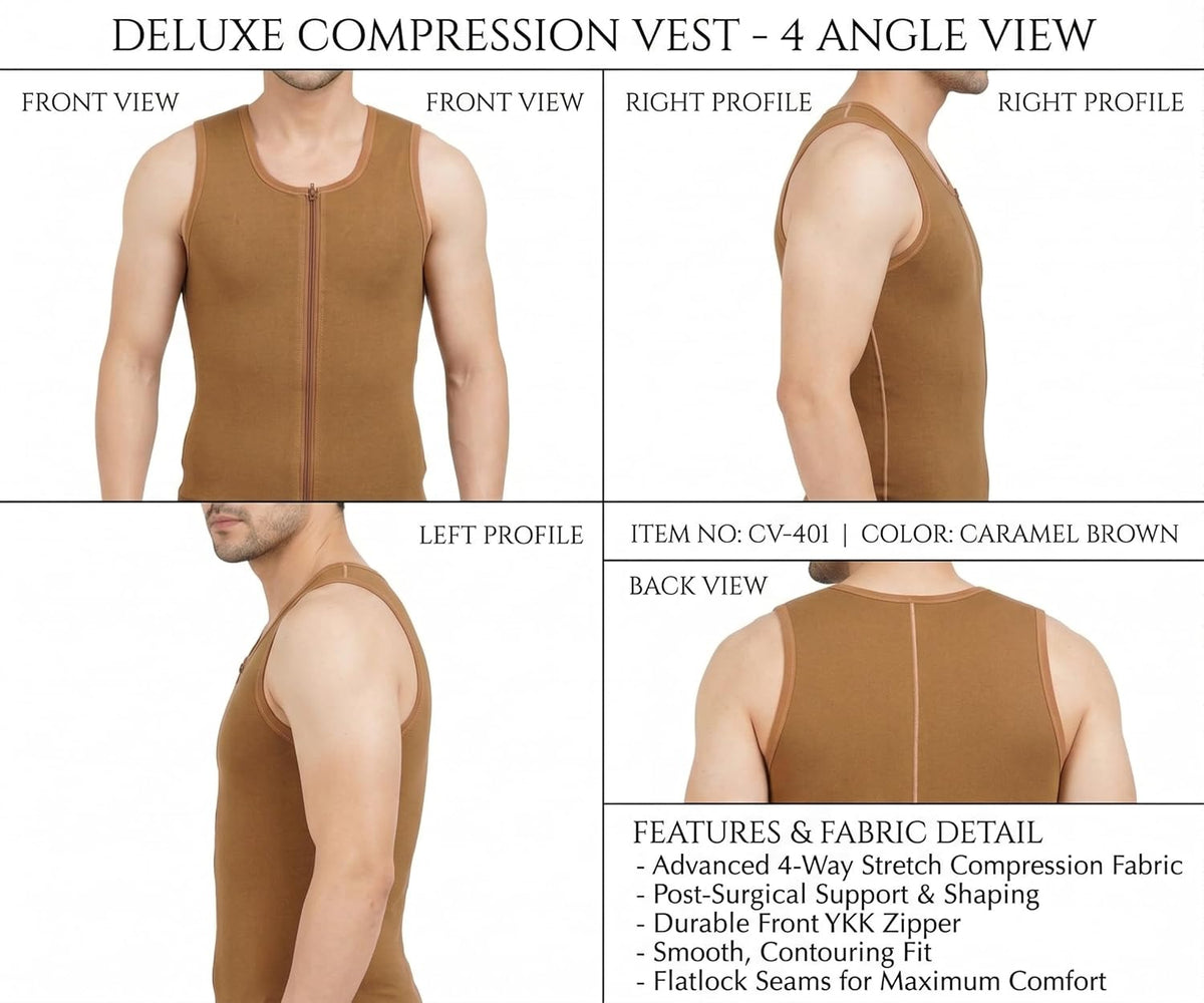 Gynecomastia Full Vest Medical Compression Jacket for Post Surgery Chest Support – Breathable Adjustable Recovery Jacket Medical Compression Full Supporter Post Operative Vest Support 1pcs
