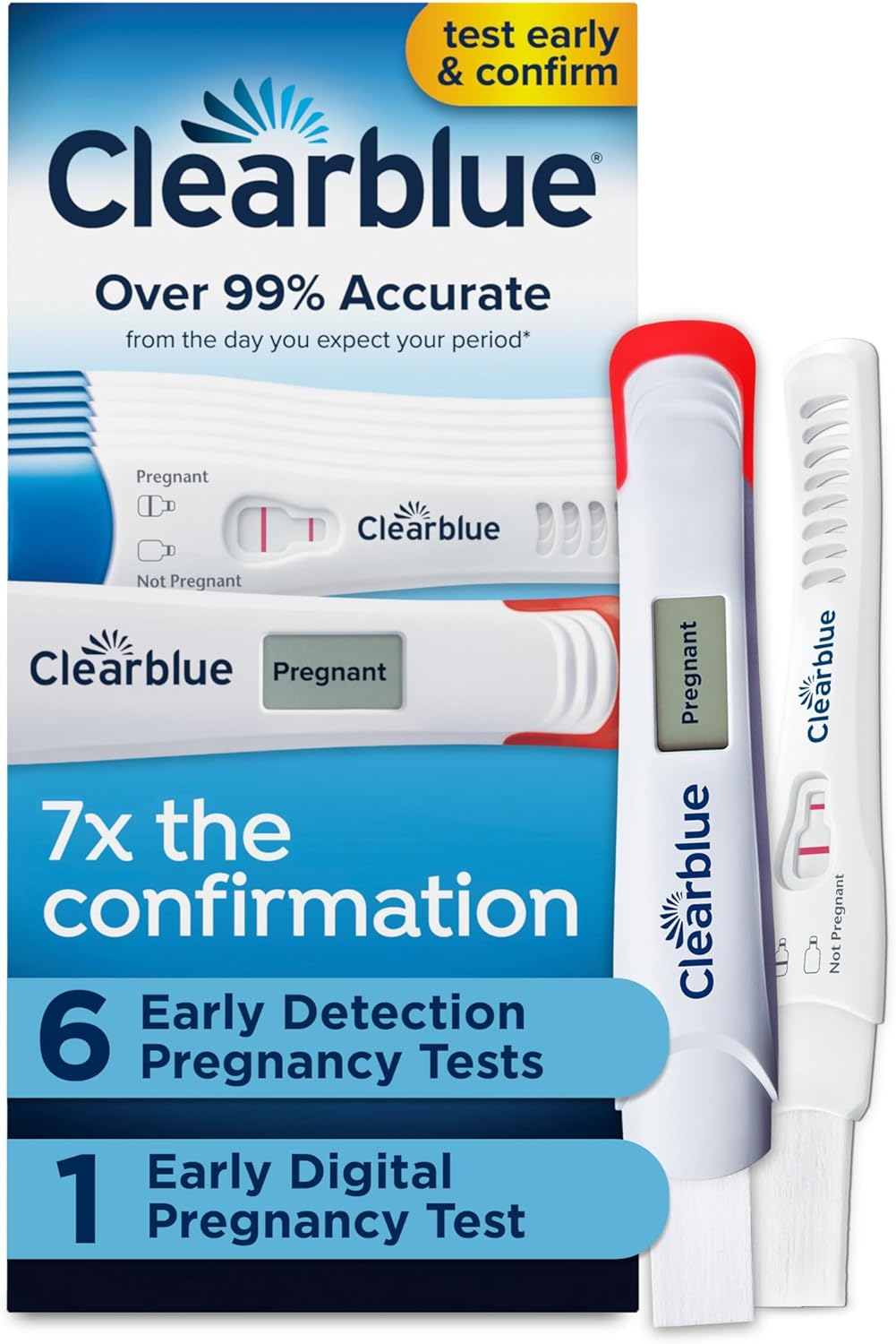 Clearblue Early Pregnancy Test Kit, at-Home Pregnancy Test Kit for Women, hCG Hormone Pregnancy Tests with Easy-to-Read Results, 7 Tests