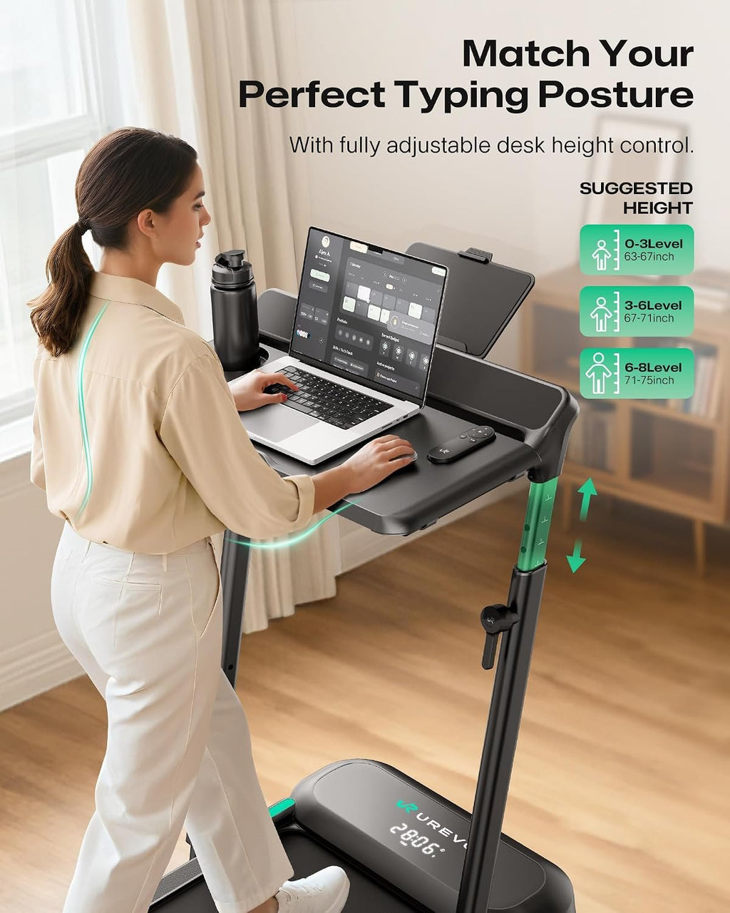 UREVO Foldable Treadmill with Adjustable Laptop Desk, 12% Auto Incline