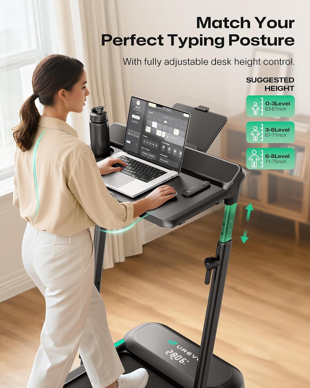 UREVO Foldable Treadmill with Adjustable Laptop Desk, 12% Auto Incline