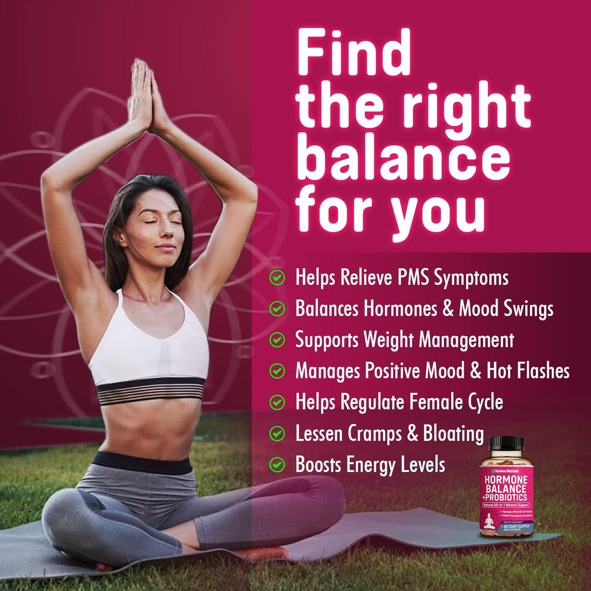Hormone Balance + Probiotics for Women- Natural Menopause Relief, Weight Management, Bloating, Hot Flashes, PMS | Organic Maca, Chasteberry, Dong Quai & Black Cohosh | Non GMO |120 V Capsules