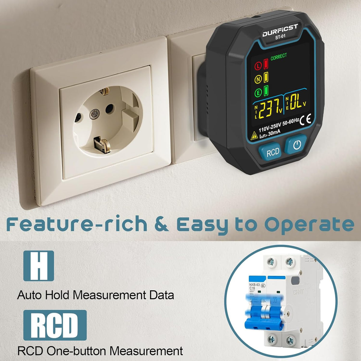 DURFICST Home Test Kit, Hygrometer, Laser Distance Meter and Combination Socket Tester, Humidity Detection, Laser Distance Meter and Socket Tester