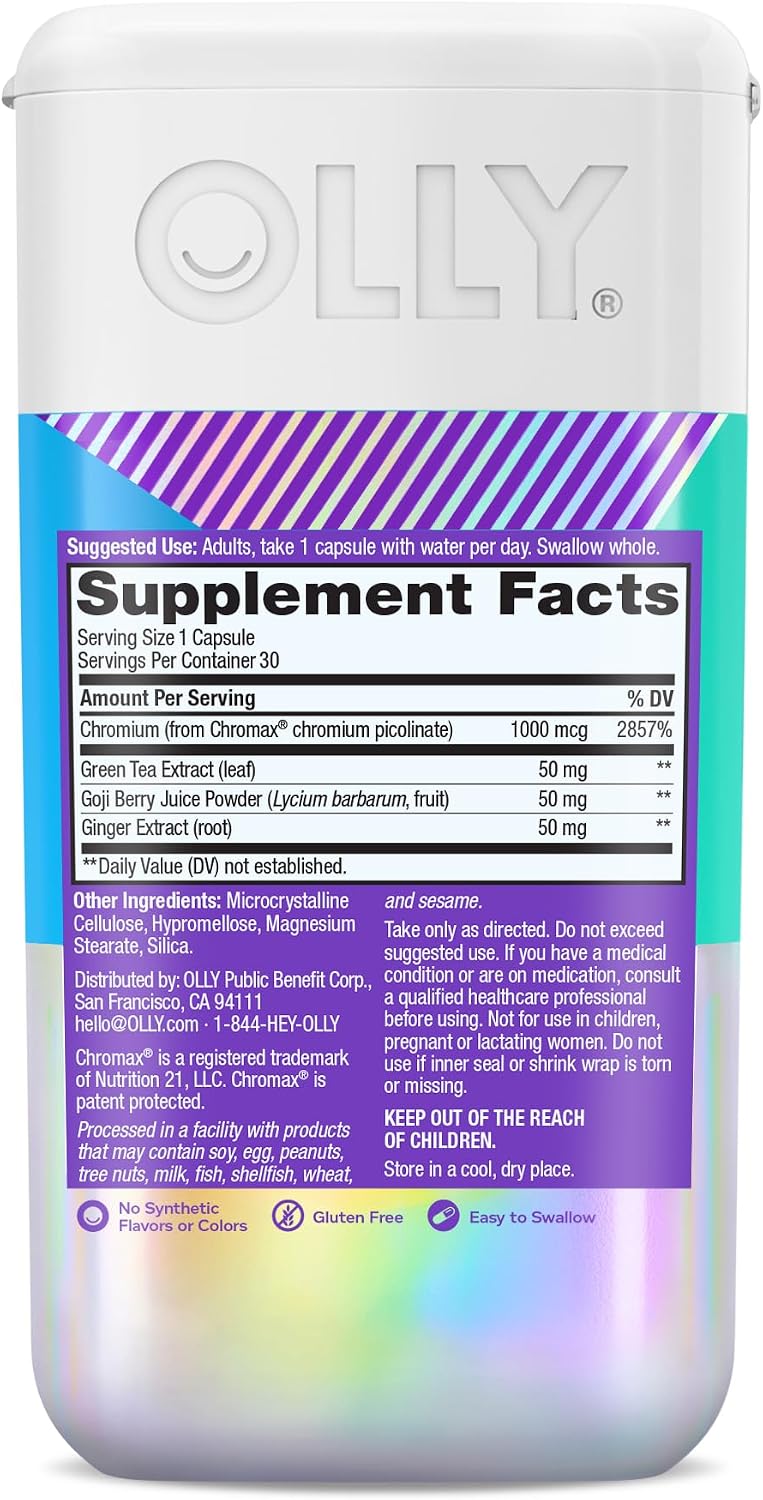 OLLY Combat Cravings, Metabolism & Energy Support Supplement,1000 mcg Chromium, Green Tea, Goji Berry, Ginger - 30 Count