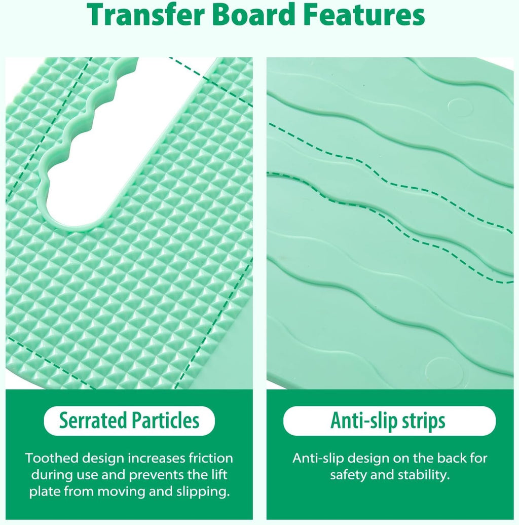 Transfer Board with Slide Sheet, FSA Eligible, Slide Assist Device for Transferring or Seniors from Wheelchair to Bed, Toilet, Tub, Car (Transfer Board + Slide Sheet（28"x28"）)（Patented Product）