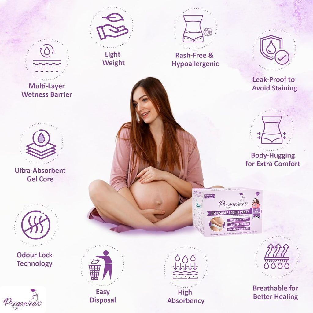 Pregawear Maternity Panty| Disposable Period Panties| Postpartum Underwear| Heavy Flow & Rash Free Periods| Leak Proof Pads After Delivery| Overnight Protection|Toxic Free (Pack of 5 - XXL)