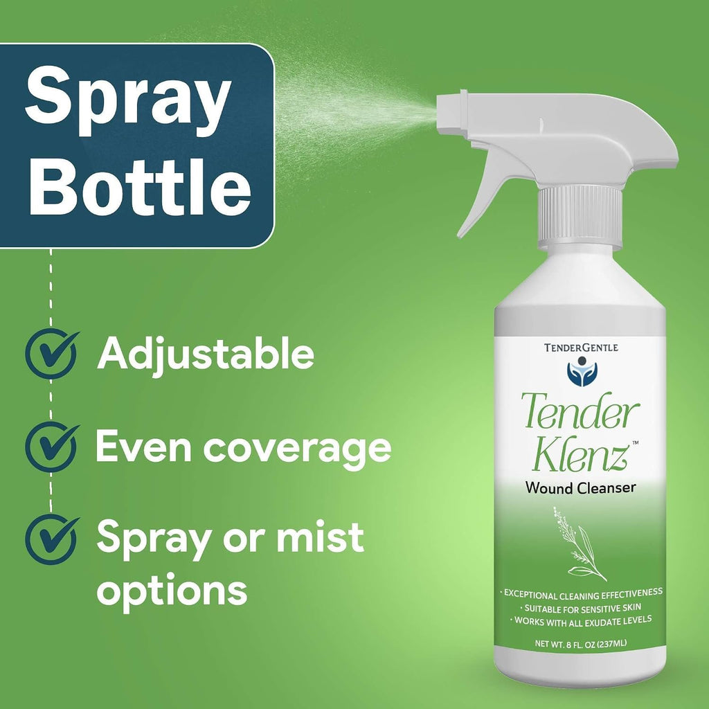 Wound Cleanser Spray, 8 oz - Saline Wound Wash for Cleaning Wounds - No Rinse Solution with Adjustable Nozzle - Good for Sensitive Skin