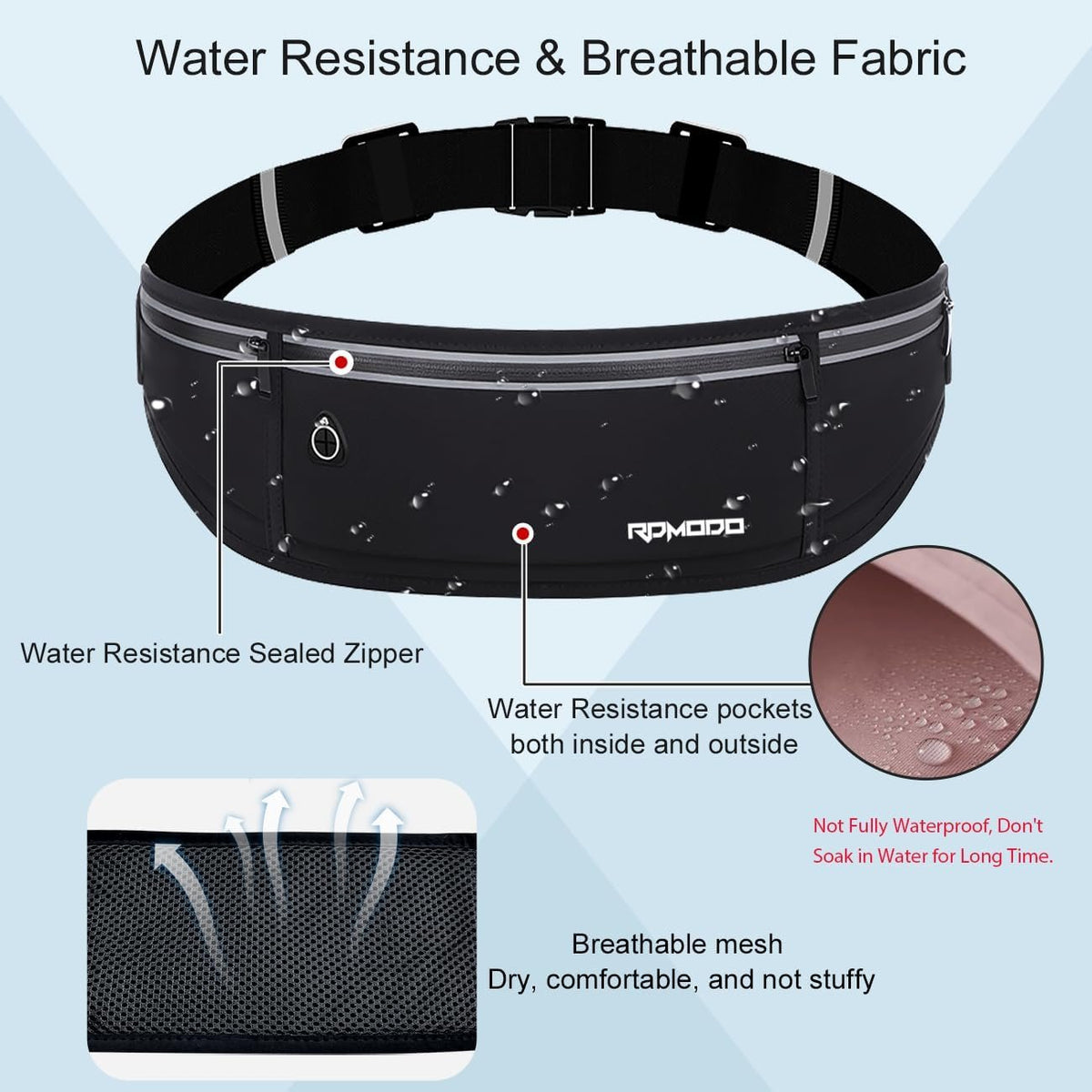 Slim Running Belt, Water Resistant Fanny Pack for Women Men, Black