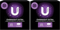 U by Kotex Extra Overnight Pads Long with Wings 64 Pack (4 x 8 Pack) - Packaging May Vary