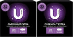 U by Kotex Extra Overnight Pads Long with Wings 64 Pack (4 x 8 Pack) - Packaging May Vary