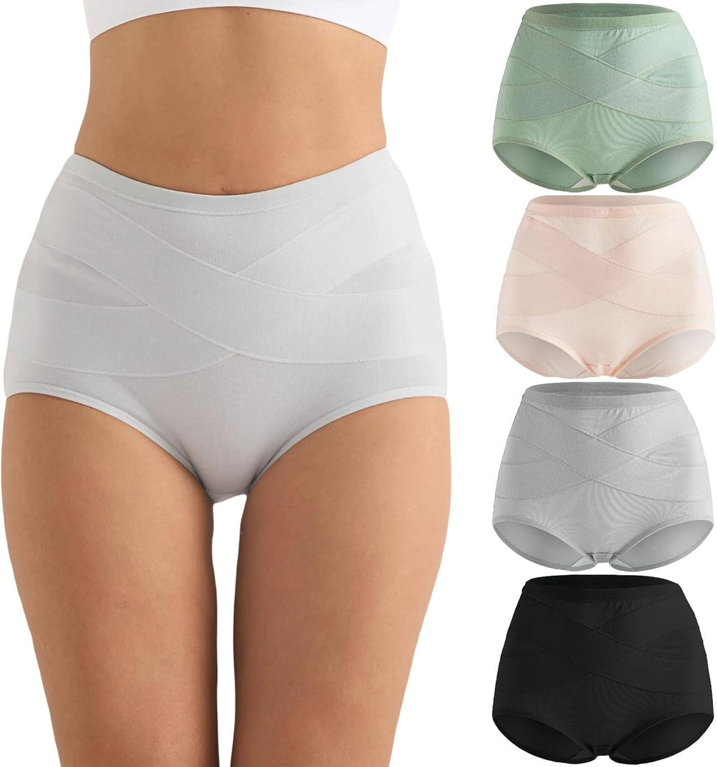 newnice High Waisted Cotton Underwear Women 4 Pack Soft Postpartum Panties Full Coverage Breathable C Section Tummy Control Briefs
