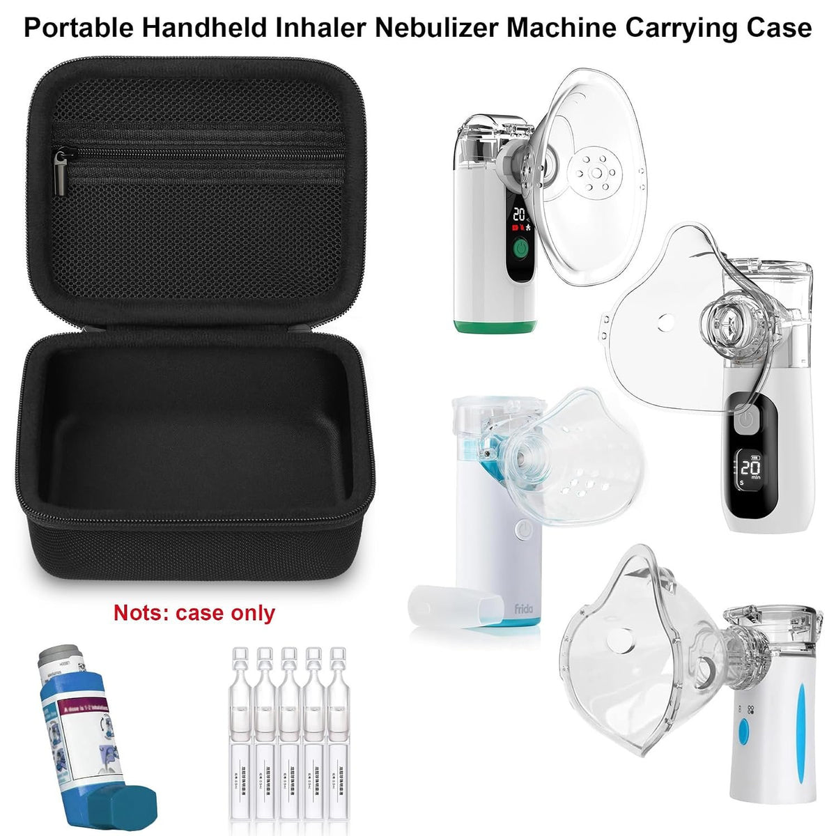 Elonbo Carrying Case for Portable Handheld Inhaler Nebulizer Machine, Black