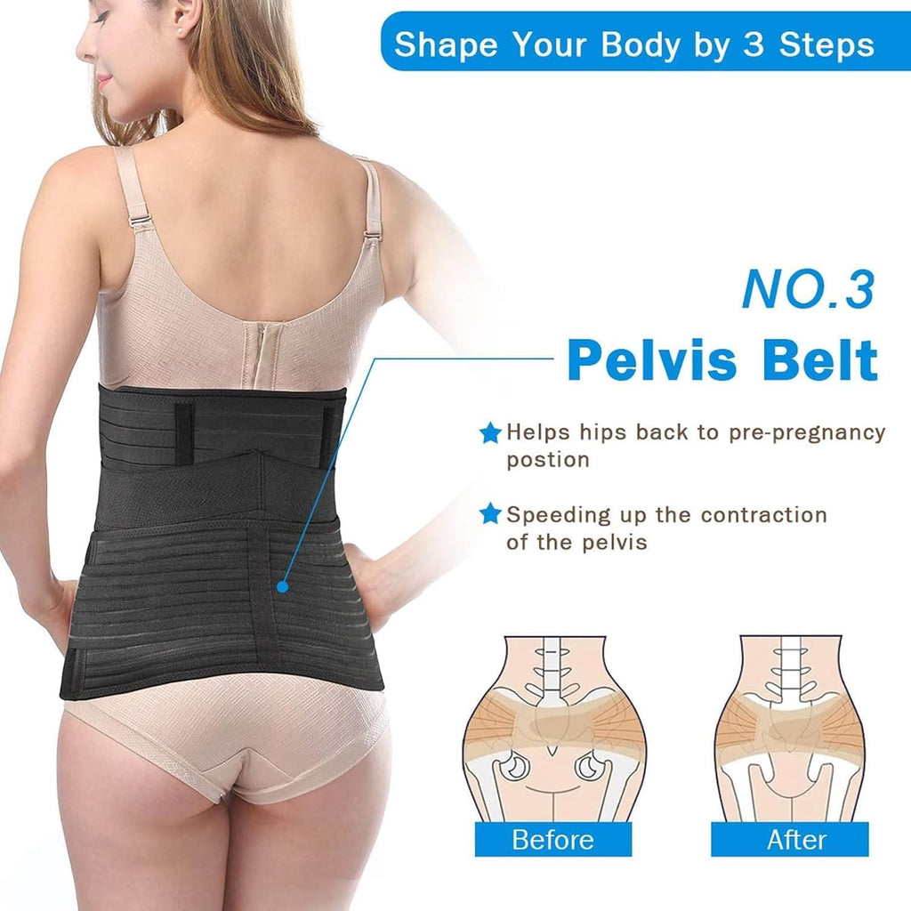 3 in 1 Postpartum Support - Recovery Belly/Waist/Pelvis Belt Shapewear (One Size (US 4-12), Black)