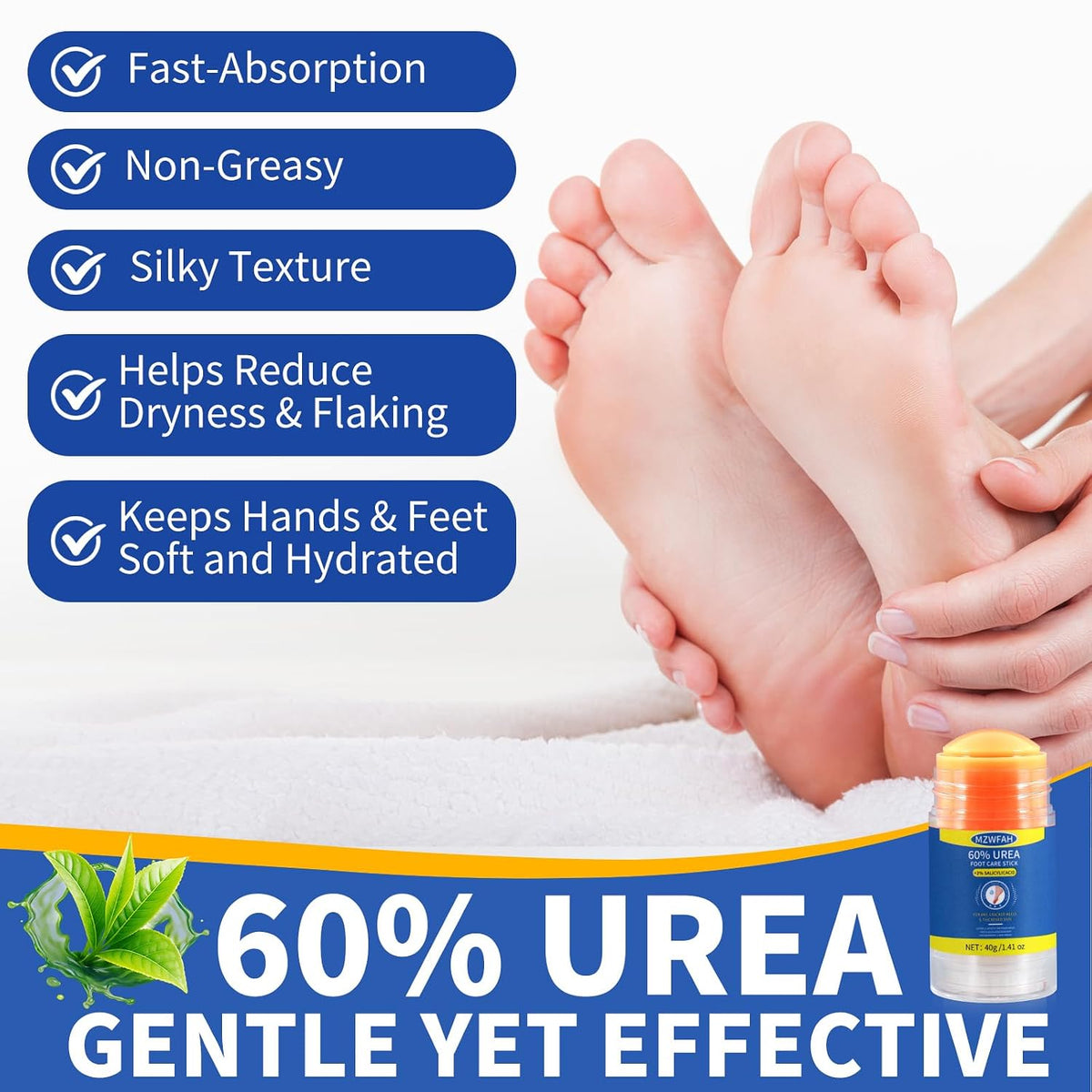60% Urea Foot Cream Stick with 2% Salicylic Acid, Maximum Strength Urea Foot Cream Callus Remover for Dry Cracked Heels, Hands, Knees, Elbows, Dead Skin Remover Foot Balm 1.41oz