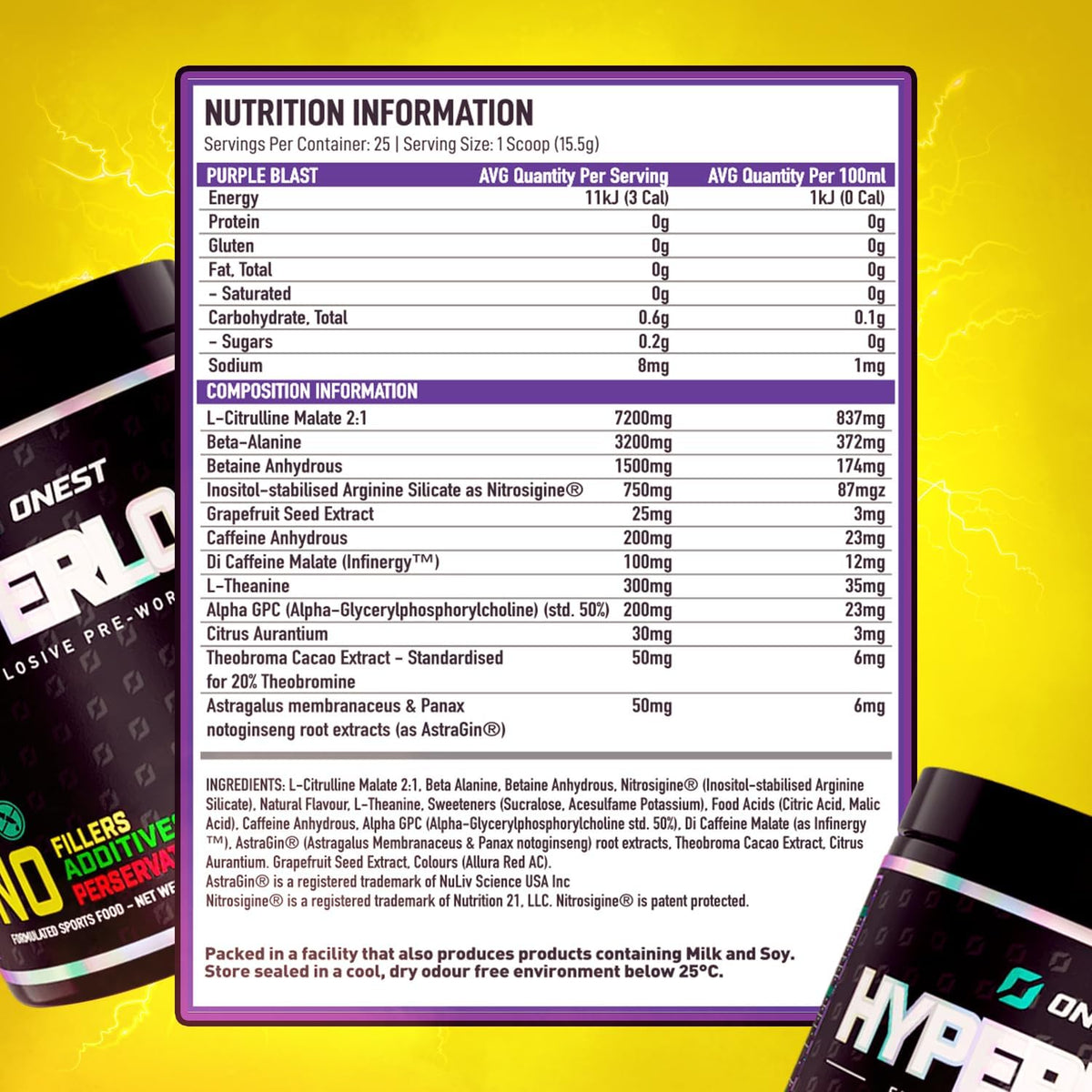 Onest Hyperload Pre Workout Supplements 387.5g | 25 Servings Workout Powder for Men & Women | Enhances Muscle Power & Energy | Caffeine, L-Citrulline Malate, Alanine, L-Theanine Sports Drink Powder (Hyperload, Summer Twist)