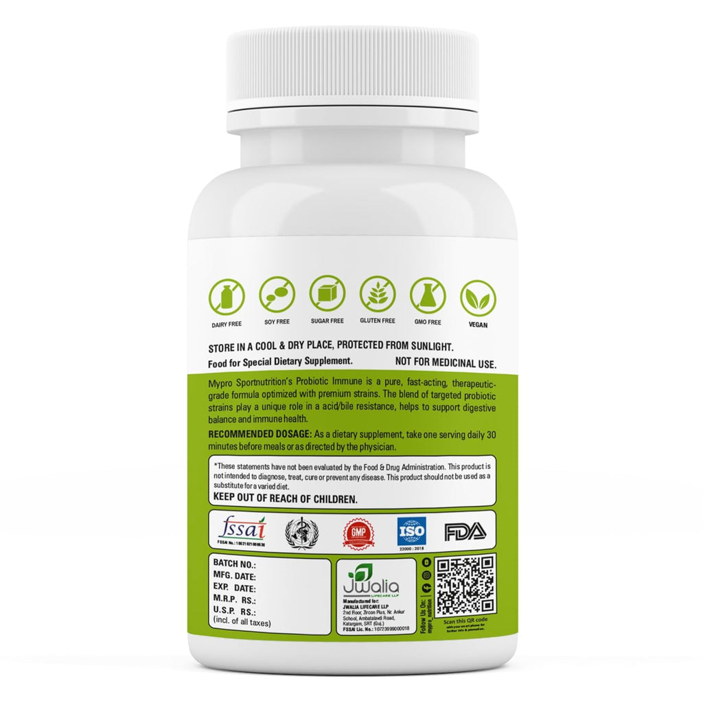Mypro Sport Nutrition Probiotics Supplement 30 Billion FC Multi Strain Formula For Daily Probiotic Support Improves GI Immunity Helps To Maintain Healthy Digestive System For Men & Women 60-Capsules