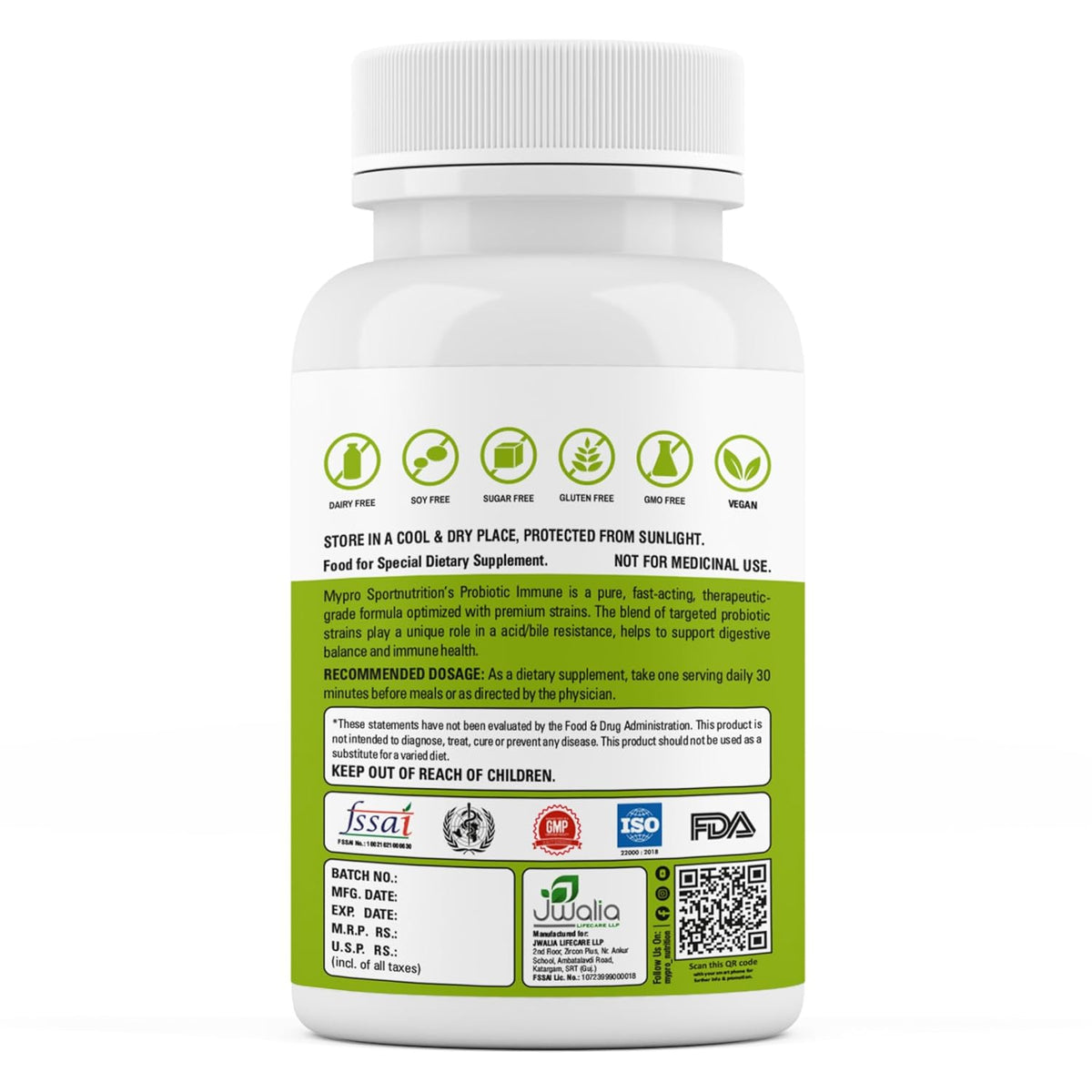 Mypro Sport Nutrition Probiotics Supplement 30 Billion FC Multi Strain Formula For Daily Probiotic Support Improves GI Immunity Helps To Maintain Healthy Digestive System For Men & Women 60-Capsules