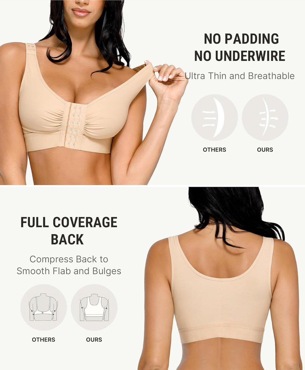 FeelinGirl Post Surgery Compression Bra for Women's Front Closure Bra with Adjustable Straps Wirefree