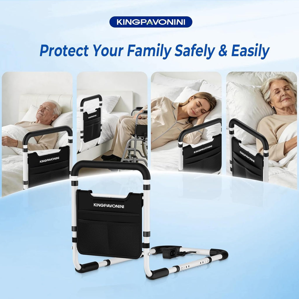 Bed Rails for Elderly Adults Safety, 380 LBS, Model BM03-1 | ASTM Approved, 2026 Upgraded Adjustable Bed Cane, Non-Slip Ergonomic Handle & Storage Bag, Tool-Free Bed Railings for Seniors
