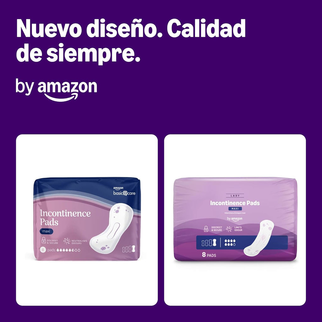 by Amazon Maxi Incontinence Pads, Fragrance Free - 48 Count (6 Packs of 8), (Formerly an Amazon Basic Care Brand, Packaging May Vary)