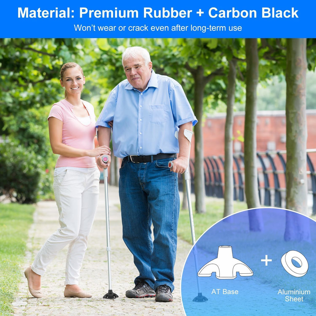 supregear Cane Tip Heavy Duty - Self Standing Non-Slip Rubber Quad Base for Walking Cane - Stable 4 Prong Replacement Foot Pad for Walking Stick Offset Quad Pod or Tripod