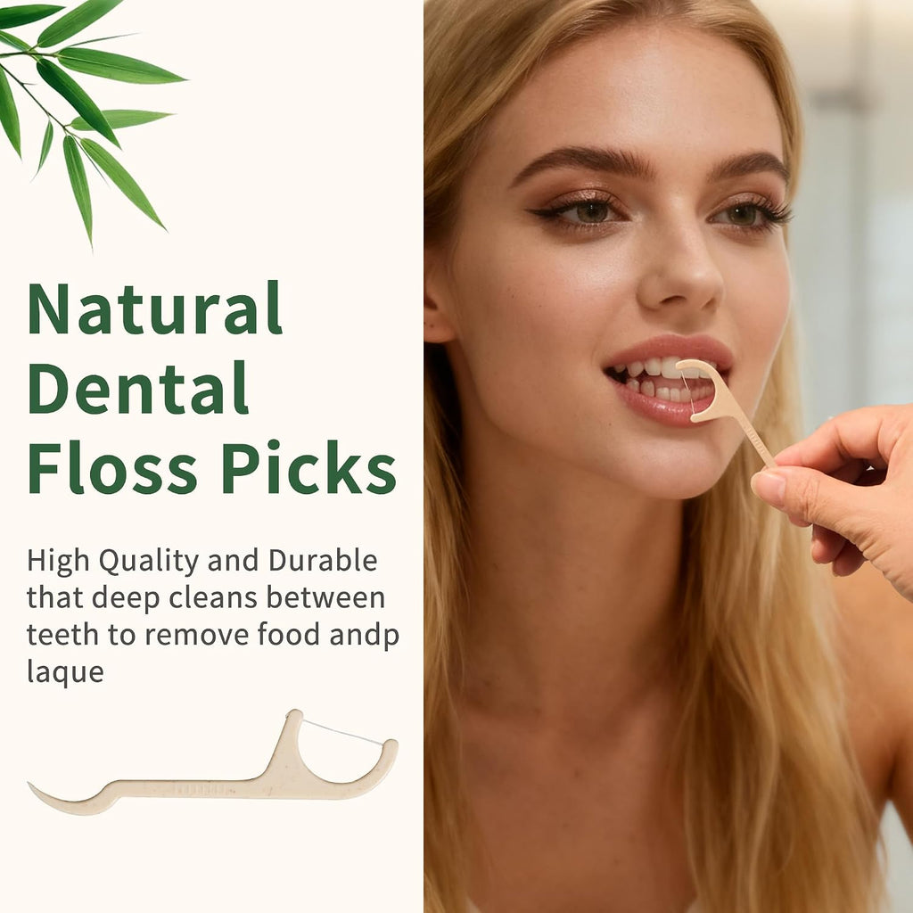 Floss Picks Dental Flossers Biodegradable Wooden Eco Friendly | Compostable Tooth Sticks Grin Glide Tools for Adults Teeth Cleaning