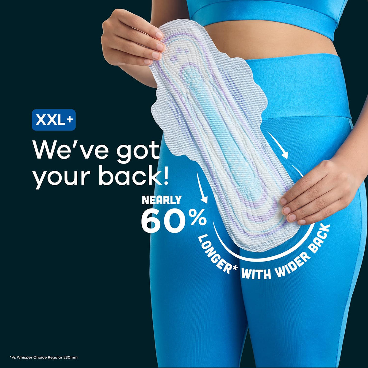 Whisper Bindazzz Nights 16 XXL+ Sanitary Pads, Upto 0% Leaks All Night Long, For Very Heavy Flow, Nearly 60% Longer with Wider Back, Active odor lock so you feel fresh, Disposable Wrapper