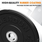 FEIERDUN Color Bumper Plate Set, 2-Inch Olympic Weight Plates, Low Bounce Rubber Barbell Plates with Stainless Steel Insert for Weightlifting, Strength Training, CrossFit & Home Gym, 10LB-370LB