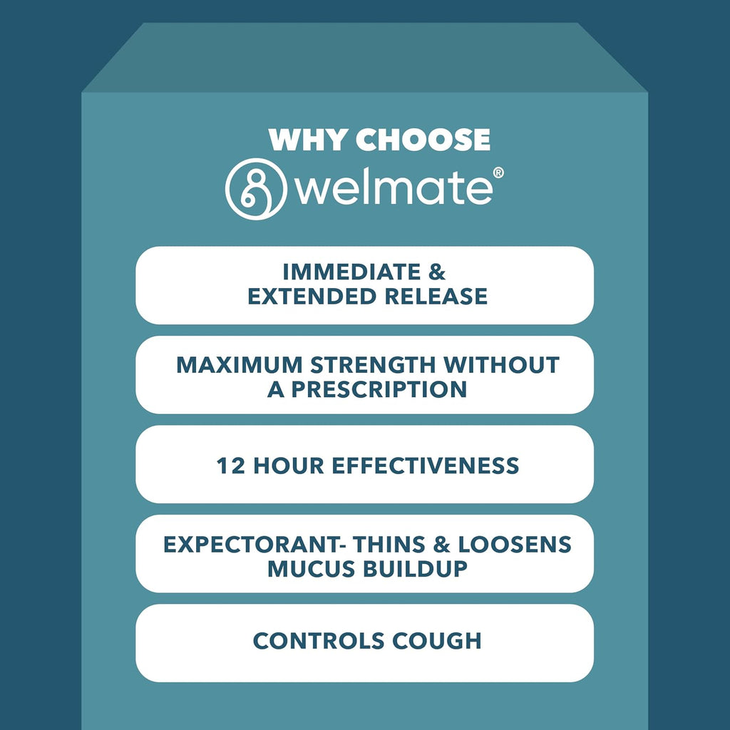WELMATE Max Strength 12Hr Mucus Relief DM Cough Suppressant, 98 Tablets