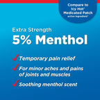 Amazon Basic Care Maximum Strength Pain Relieving Medicated Cold Hot 5% Menthol Patch for Muscle and Joint Pain Relief, 7.87" x 3.93", 15-Count Box (Previously HealthWise)