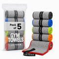 Acteon Microfiber Gym Towels 5 Pack, Quick Dry Silver ION Odor-Free Sweat Towel, Super Absorbent Fast Drying for Men & Women, Workout, Yoga, Running, Hiking, Travel – 16x30.5 Inch