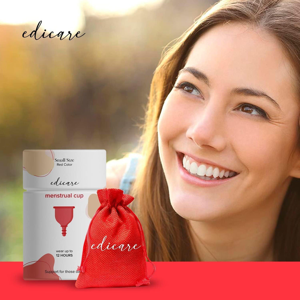 Edicare, Menstrual Cup, Includes Two Cups, 1 Sterilizer and a Carry Bag, Medical Grade Silicone, Soft, Reusable and Washable 100% Safe (S)