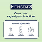 Monistat 3-Day Yeast Infection Treatment for Women, 3 Miconazole Vaginal Suppositories & External Itch Relief Cream (9g Tube) Combo Pack