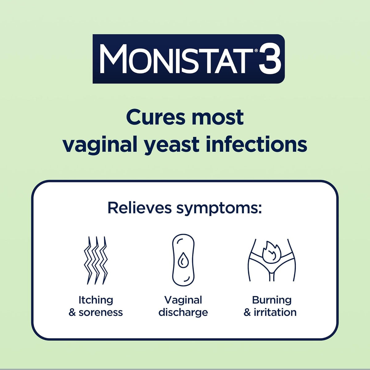 Monistat 3-Day Yeast Infection Treatment for Women, 3 Miconazole Vaginal Suppositories & External Itch Relief Cream (9g Tube) Combo Pack