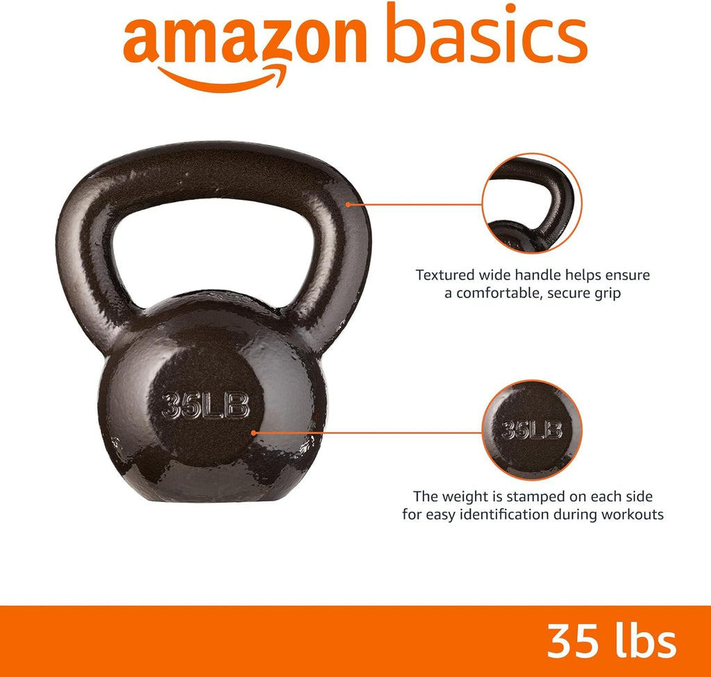 Amazon Basics Cast Iron Kettlebell for Strength Training, Textured Wide Handle, Black