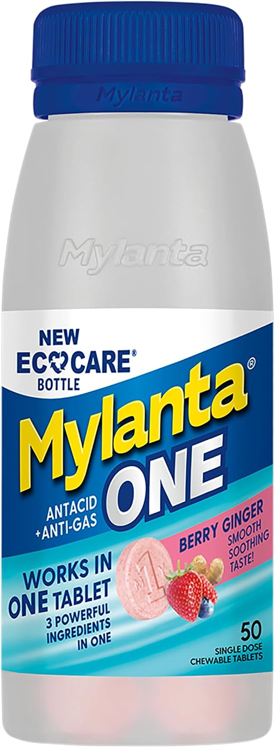 Mylanta One Antacid Tablets, Berry Ginger, Fast Relief, 50 Ct