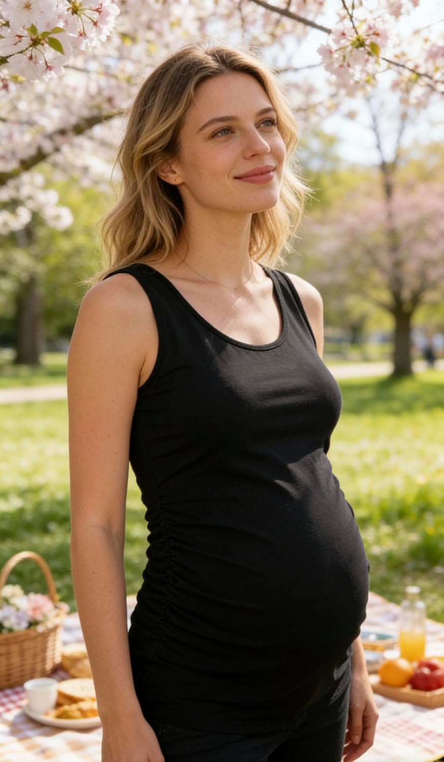 AMPOSH Women's Maternity Tank Top 3 Pack Ruched Side Sleeveless Pregnancy Basic Shirt