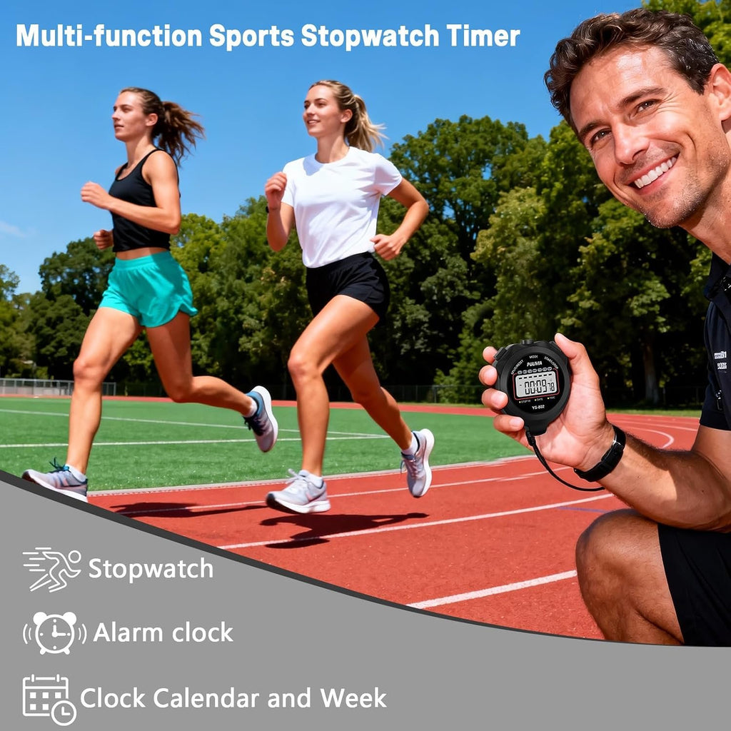 Stopwatch Timer, Digital Stop-Watch for Sports, Black | Multi-function Stopwatch with Single Split/Lap Timing, Button Beep Alarm Clock, Ideal for Coaches Kids PE-teacher